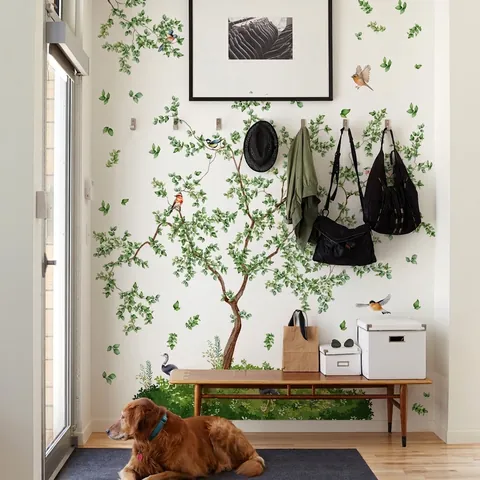 Adesivi Murali Albero E Uccelli PVC Autoadesivi Grande Murale Ramo Foglia Verde Per Soggiorno Camera Da Letto Vivaio Decorazione Naturale