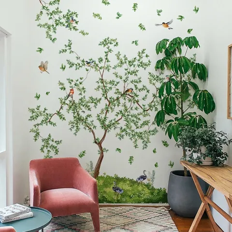 Adesivi Murali Albero E Uccelli PVC Autoadesivi Grande Murale Ramo Foglia Verde Per Soggiorno Camera Da Letto Vivaio Decorazione Naturale