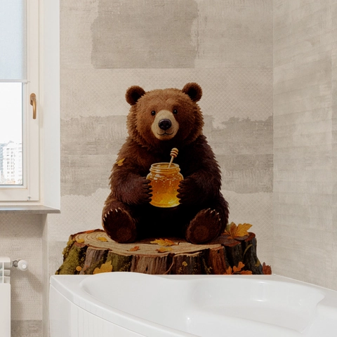 Pegatina De Pared Oso Pardo Dibujos Animados PVC Autoadhesiva Calcomanía Animales Del Bosque Para Dormitorio Sala Decoración