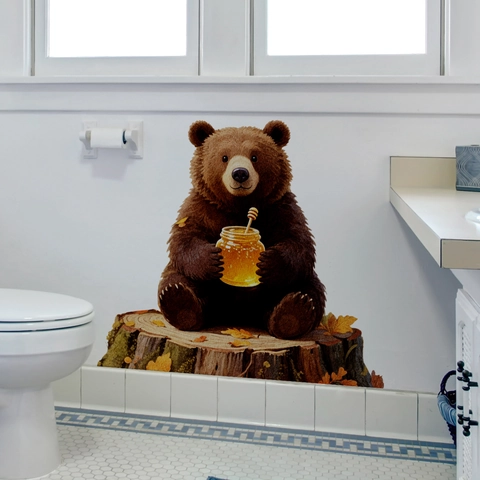 Pegatina De Pared Oso Pardo Dibujos Animados PVC Autoadhesiva Calcomanía Animales Del Bosque Para Dormitorio Sala Decoración