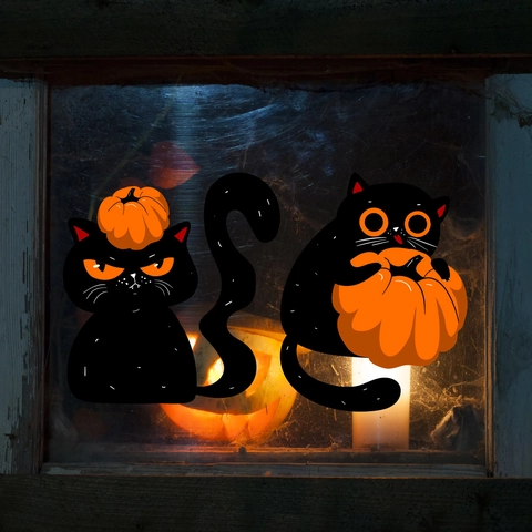 Halloween Gothic Window Stickers PVC Static Cling Crow Cat Grim Reaper Wizard Dog Decals For Home Party Holiday Decoration