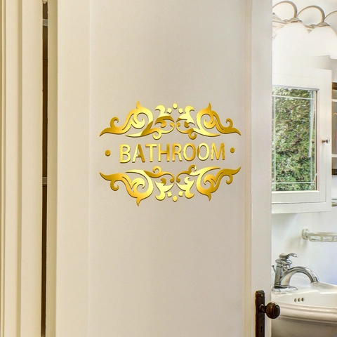 Adesivo per Porta del Bagno Specchiato Oro Autoadesivo 3D Decalcomania con Motivo a Voluta per Decorazione Casa