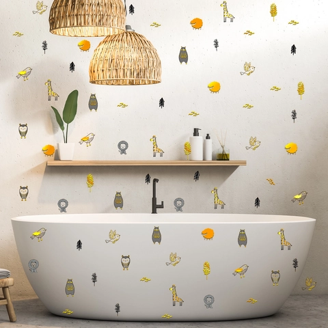 Cartoon Animal Wall Stickers With Hot Stamping Gold Edges PVC Self-Adhesive Waterproof Nursery Bedroom Decor For Kids