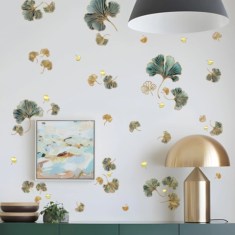 Adesivi Murali Foglie Di Ginkgo Piante In Vaso Modello PVC Stampa A Caldo Metallico Impermeabile Autoadesivo Decorazione
