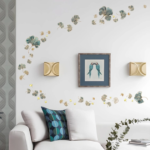 Adesivi Murali Foglie Di Ginkgo Piante In Vaso Modello PVC Stampa A Caldo Metallico Impermeabile Autoadesivo Decorazione