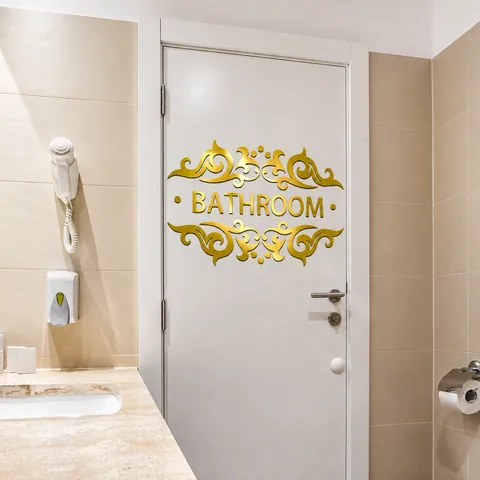 Goldener Spiegel Badezimmer Türaufkleber Selbstklebend 3D Wandtattoo Mit Europäischem Schnörkelmuster Für Heimdekoration