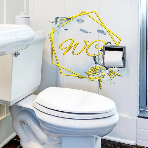 Adesivi Murali Bagno PVC Impermeabile Stampa Oro Fiori Geometrico Segno Porta Toilette Decorazione