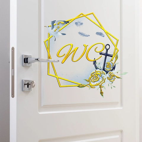 Adesivi Murali Bagno PVC Impermeabile Stampa Oro Fiori Geometrico Segno Porta Toilette Decorazione