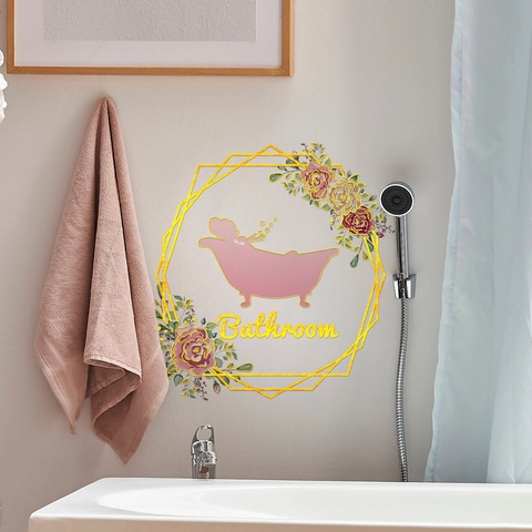Gold Stamping Floral Wall Stickers Creative Waterproof PVC Door Stickers Bathroom WC Lounge Sign Home Decor Wall Decals