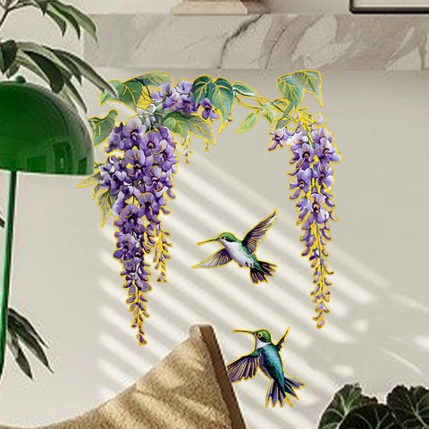 Adesivi Murali Motivo Fiori Farfalla Colibrì PVC Stampa A Caldo Impermeabile Autoadesivo Decorazione Casa Elegante