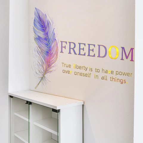 Wall Stickers Home Decor PVC Waterproof Metallic Hot Stamping Feather Freedom Racing Car Birthday Coffee Kitchen Decals