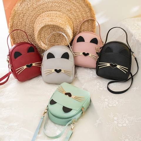 Women's Mini Cat Shaped Crossbody Bag Cute Cartoon PU Leather Shoulder Bag For Girls Small Fashion Backpack Handbag