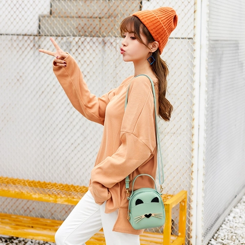 Women's Mini Cat Shaped Crossbody Bag Cute Cartoon PU Leather Shoulder Bag For Girls Small Fashion Backpack Handbag
