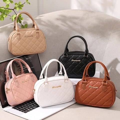 Borsa A Mano In Pelle PU Trapuntata A Rombi Per Donna Semplice Borsa A Tracolla Urbana Con Manico E Tracolla Larga