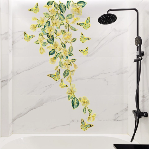 Gold Foil Flower Butterfly Wall Stickers Waterproof Metallic Texture Floral Decals For Bedroom Living Room Home Decor