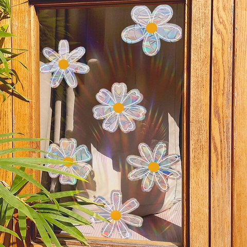 Suncatcher Rainbow Prism Daisy Window Sticker Static Cling Glass Decal Home Decor Anti Collision Bird Strike Protection