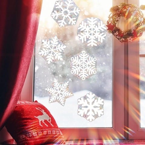 Adesivi per Finestre Fiocco di Neve Prisma Arcobaleno PVC Statico Olografico Adesivi Acchiappasole per Decorazioni Natale