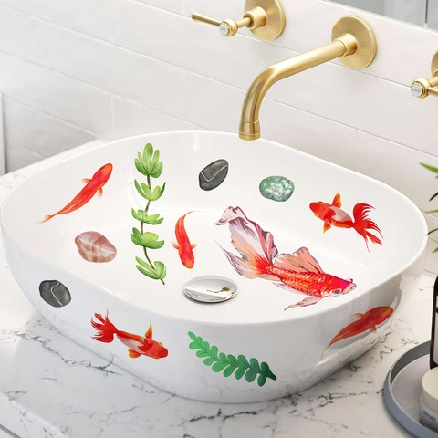 Waterdichte Badkamer Muurstickers PVC Goudvis Koi Waterplanten Decals Voor Badkuip Wastafel Huis Decoratie Creatief