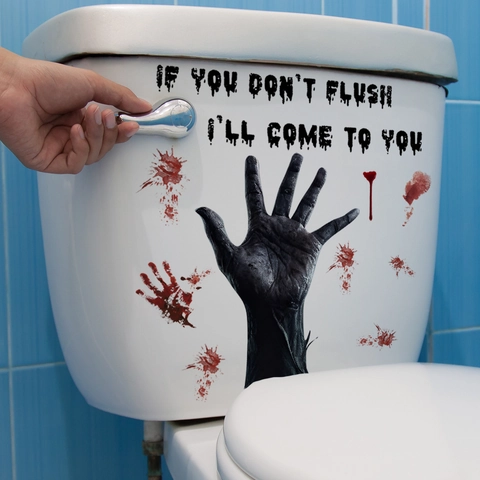 Adesivo Gabinetto Halloween Impermeabile PVC Orrore Impronta Mano Sangue Citazione Avvertimento Decorazione Bagno
