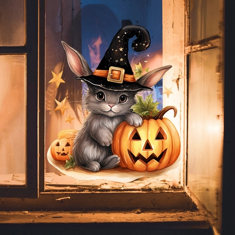 Halloween Window Cling Stickers Static Double Sided Pumpkin Gnome Bat Witch Hat Decor For Home Glass Decor Party Decoration