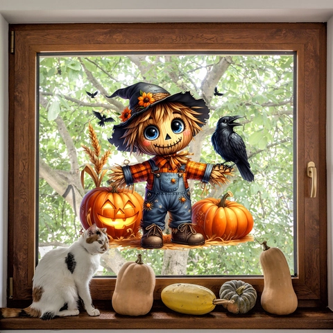 Halloween Window Cling Stickers Static Double Sided Pumpkin Gnome Bat Witch Hat Decor For Home Glass Decor Party Decoration