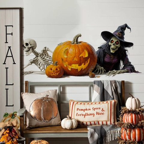 Αυτοκόλλητα Τοίχου Halloween PVC Αυτοκόλλητα Τρομακτικό Νεκροταφείο Ματωμένη Αποτύπωμα Χεριού Κολοκύθα Νυχτερίδα Διακόσμηση