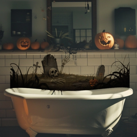 Αυτοκόλλητα Τοίχου Halloween PVC Αυτοκόλλητα Τρομακτικό Νεκροταφείο Ματωμένη Αποτύπωμα Χεριού Κολοκύθα Νυχτερίδα Διακόσμηση
