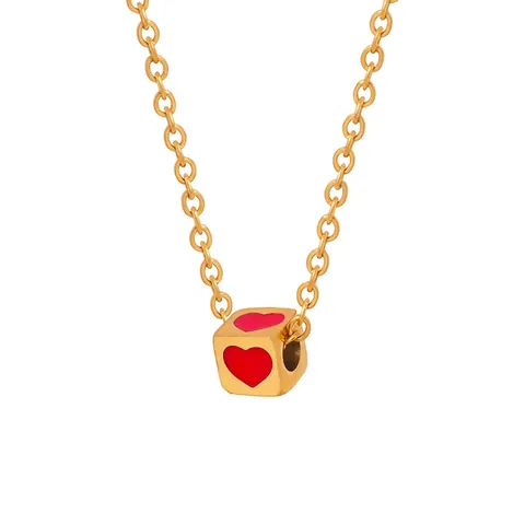Collana Con Ciondolo A Cubo Con Cuore Rosso Acciaio Al Titanio Placcato Oro 18K Smalto Gioielli Minimalisti Per Donna