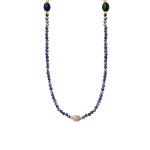 Natural Stone Beaded Necklace French Vintage Baroque Lapis Lazuli Labradorite Titanium Steel Handmade Jewelry For Women