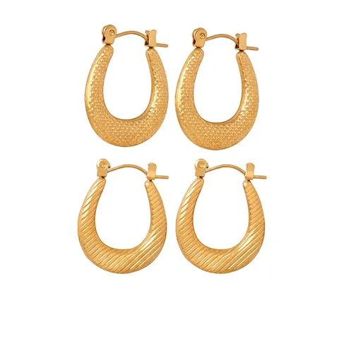 Pendientes De Aro Geométricos En U Acero De Titanio Rayado Texturizado Individual Retro Estilo De Lujo Ligero Para Mujeres