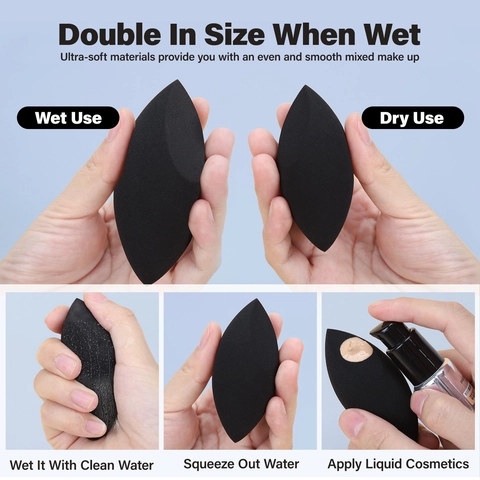 Juego de Esponjas de Maquillaje Negras Profesionales Sin Látex Poliuretano Hidrofílico Beauty Blender Para Base Líquida Crema Polvo