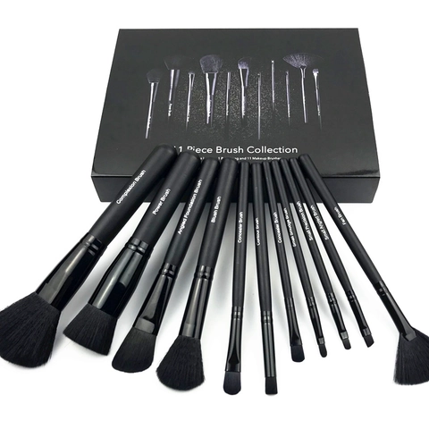 Professional Makeup Brushes With Wooden Handle Synthetic Fiber Black Matte Cosmetic Tools For Daily Beauty Application