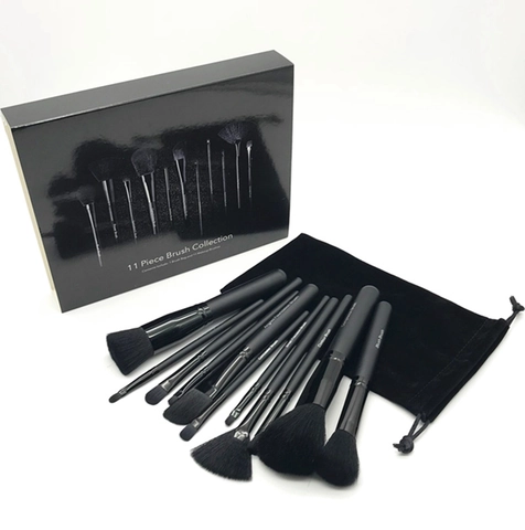 Professional Makeup Brushes With Wooden Handle Synthetic Fiber Black Matte Cosmetic Tools For Daily Beauty Application