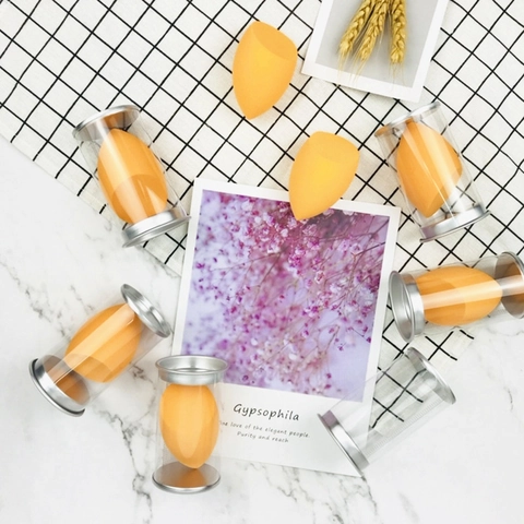 Makeup Sponge Blender Non-Latex Hydrophilic Orange Oblique Cut Waterdrop Shape Wet Dry Use For Foundation Concealer Professional Base Makeup
