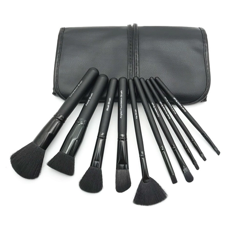 Professionelle Make-up Pinsel Synthetikfaserborsten Holzgriff PU Lederetui Klassisches Schwarz Kosmetik Beauty Tools