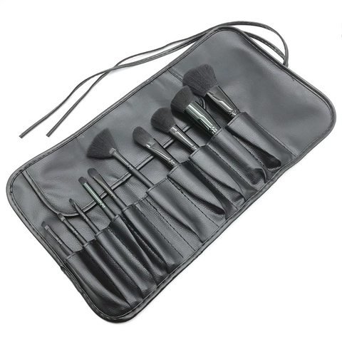 Professionelle Make-up Pinsel Synthetikfaserborsten Holzgriff PU Lederetui Klassisches Schwarz Kosmetik Beauty Tools