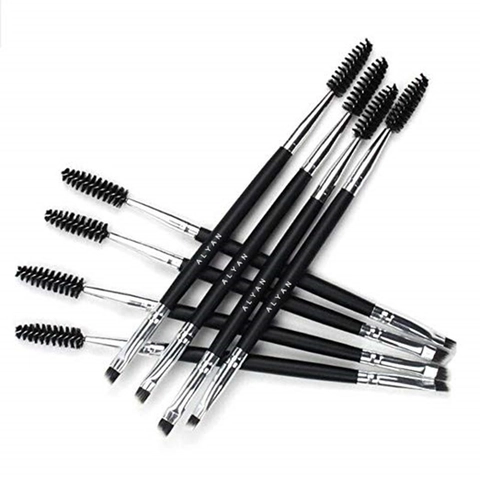 Doppelseitiger Augenbrauenpinsel Mit Abgewinkeltem Pinsel Und Bürstchen Synthetikborsten Mattschwarzer Griff Augen Make-up