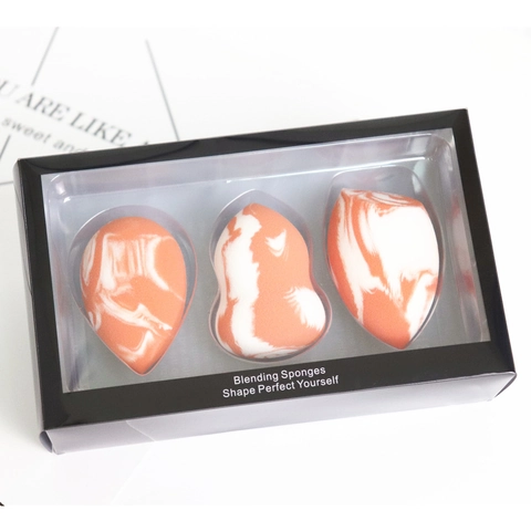 Professional Salmon Marble Makeup Sponge Set Hydrophilic Non Latex Blending Sponges Teardrop Gourd Slanted Cut For Foundation