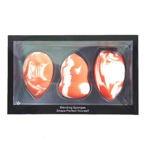 Professional Salmon Marble Makeup Sponge Set Hydrophilic Non Latex Blending Sponges Teardrop Gourd Slanted Cut For Foundation