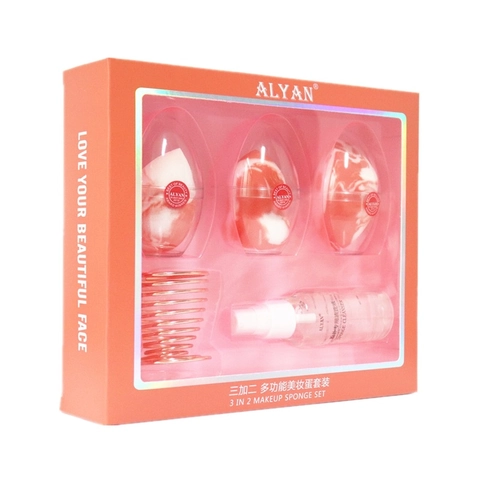 Set Spugne Trucco Marmo Salmone Poliuretano Idrofilo Beauty Blender Per Fondotinta Liquido Con Custodia E Supporto
