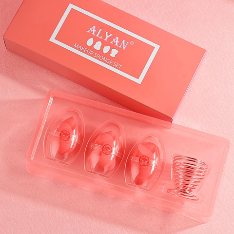 Hydrophilic Non-Latex Makeup Sponge Set With Metal Drying Rack And Storage Cases Coral Orange Beauty Blender Tools