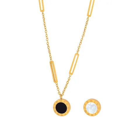 Vintage Roman Numeral Round Disc Pendant Necklace Titanium Steel 18K Gold Plated White Shell Acrylic For Women Gift