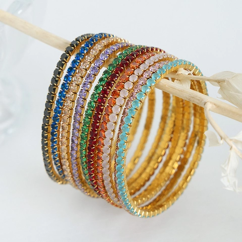 Bracciale Tennis in Acciaio al Titanio Zirconia Colorata Catena a Mano Elastica Geometrica per Donna Accessori di Gioielleria