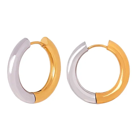 Orecchini Cerchio Bicolore Acciaio Titanio Placcato Oro 18K Geometrico Minimalista Huggie Donna
