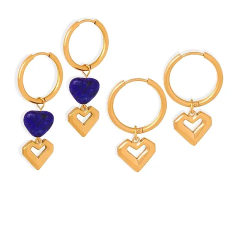 Herz Creolen Titanstahl 18 Karat Vergoldet Naturstein Hohl Anhänger Minimalistischer Schmuck Damen Elegant