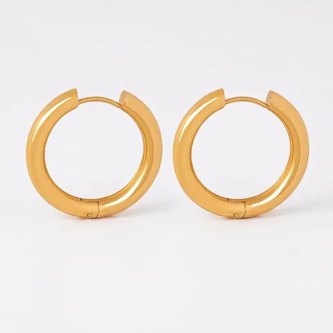 Pendientes De Aro Gruesos De Acero De Titanio Chapados En Oro De 18K Retro Minimalista Geométrico Redondo Mujer