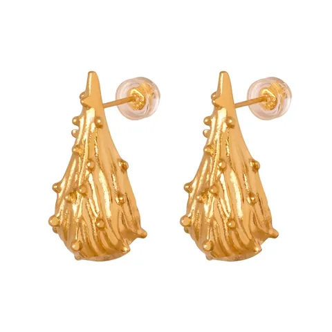 Stainless Steel Irregular Waterdrop Earrings For Women Retro Lava Texture Metallic Geometric Minimalist Chic Jewelry