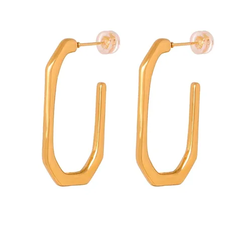 Geometric U-Shaped Earrings Titanium Steel 18K Gold Plated Baroque Vintage Minimalist Polished For Women