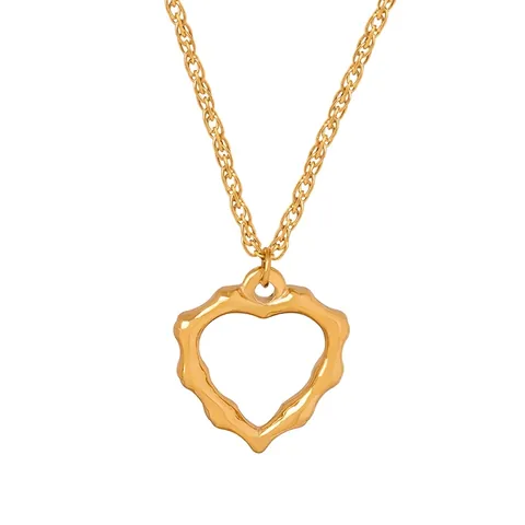 Collana Con Ciondolo A Cuore Acciaio Al Titanio Placcato Oro 18K Cavo Testurizzato Gioielli Minimalisti Da Donna