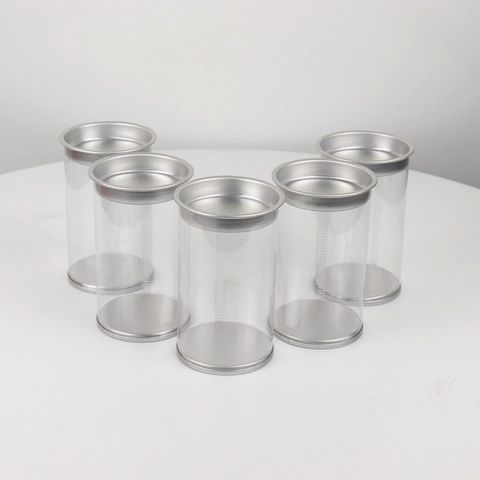 Transparente PET-Zylinder-Aufbewahrungsbox Mit Metalldeckel Staubdichter Kosmetik-Organizer Rundes Verpackungsbehältnis